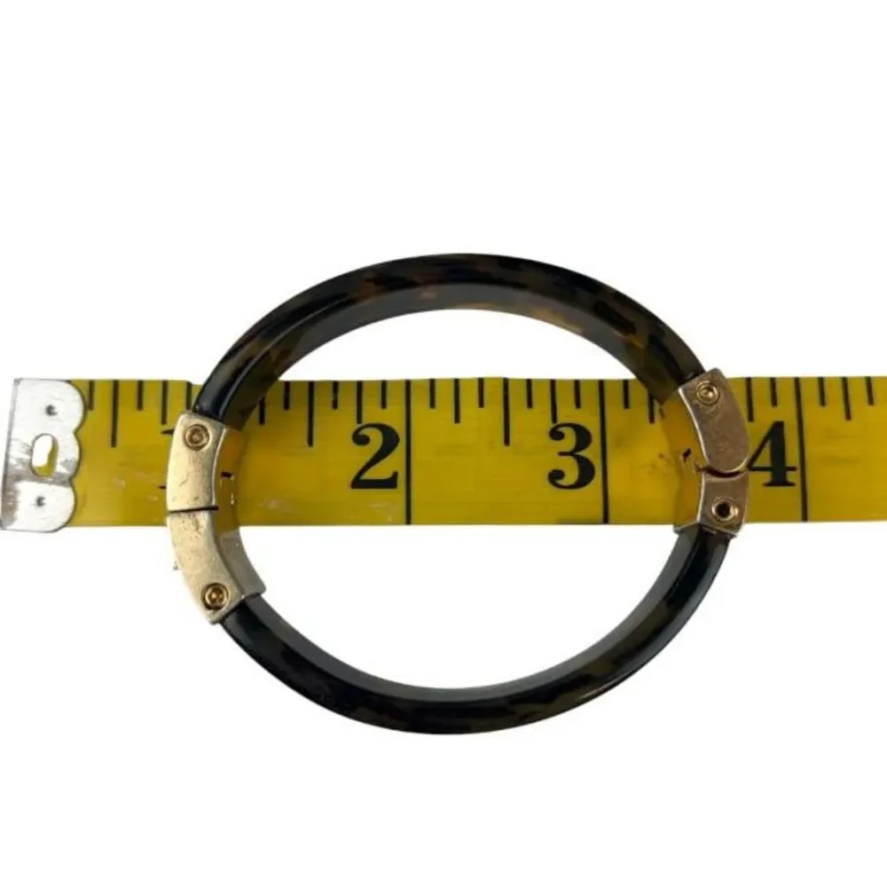 J.Crew Tortoise Shell Resin Bangle Bracelet Gold Tone Bronzed Hinged Cuff